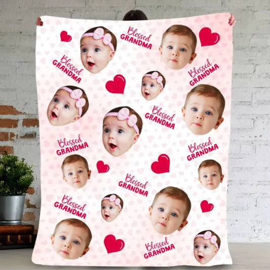 Family - Custom Photo Blessed Grandma - Personalized Blanket Blanket The Next Custom Gift