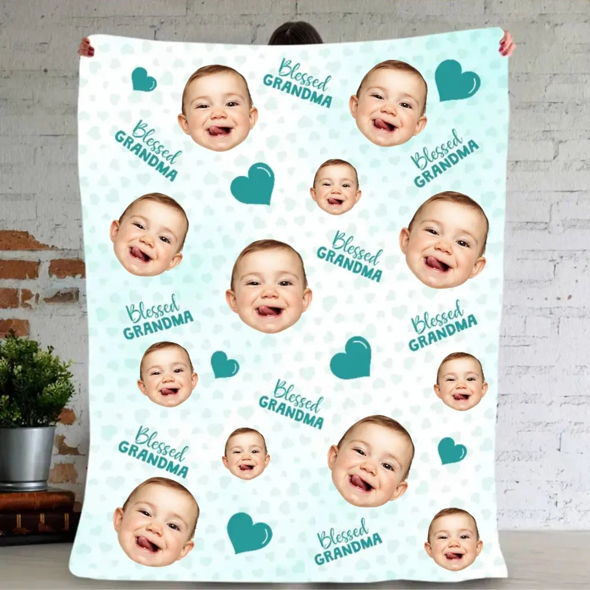 Family - Custom Photo Blessed Grandma - Personalized Blanket Blanket The Next Custom Gift