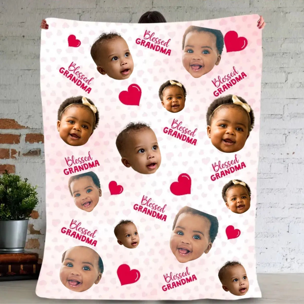 Family - Custom Photo Blessed Grandma - Personalized Blanket Blanket The Next Custom Gift