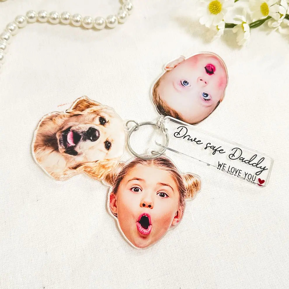 Family - Custom Photo Drive Safe Daddy - Personalized Acrylic Keychain (HJ) Keychain The Next Custom Gift