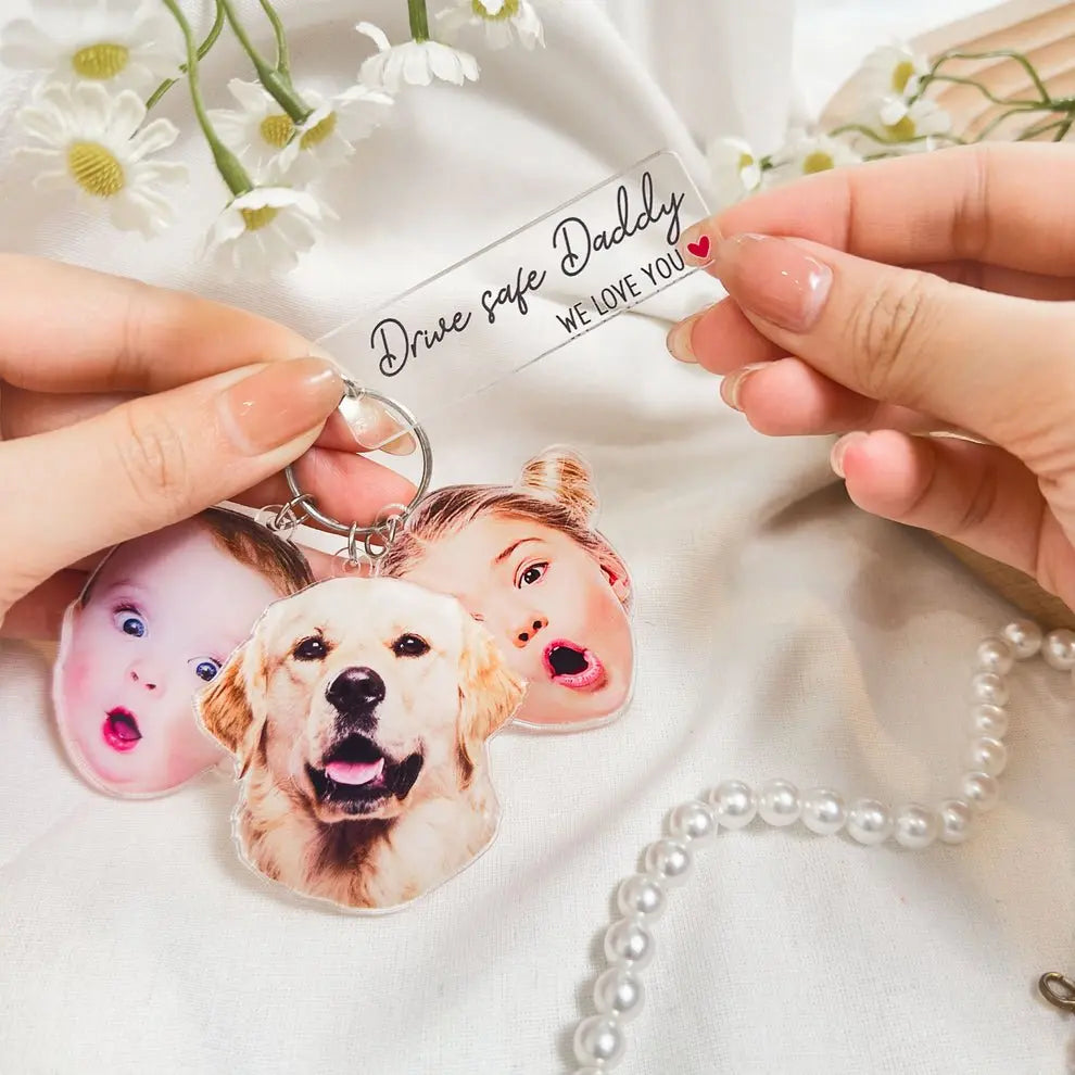 Family - Custom Photo Drive Safe Daddy - Personalized Acrylic Keychain (HJ) Keychain The Next Custom Gift