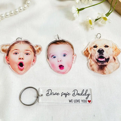 Family - Custom Photo Drive Safe Daddy - Personalized Acrylic Keychain (HJ) Keychain The Next Custom Gift