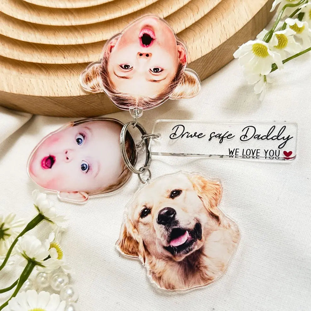 Family - Custom Photo Drive Safe Daddy - Personalized Acrylic Keychain (HJ) Keychain The Next Custom Gift