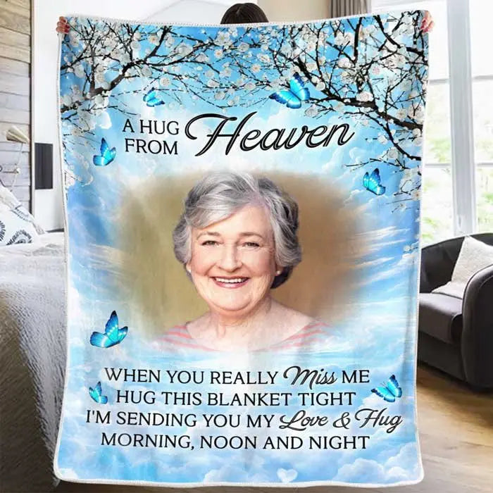 Family - Custom Photo Kisses From Heaven - Personalized Photo Blanket (AQ) Blanket The Next Custom Gift