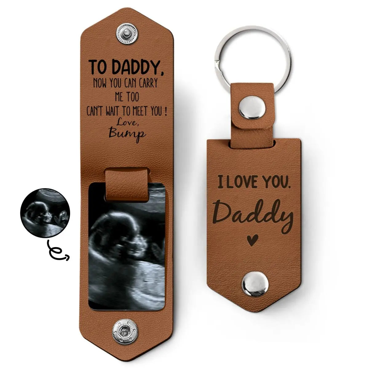 Family - Custom Photo Now You Can Carry Me Too - Personalized Leather Keychain (HJ) Keychain The Next Custom Gift