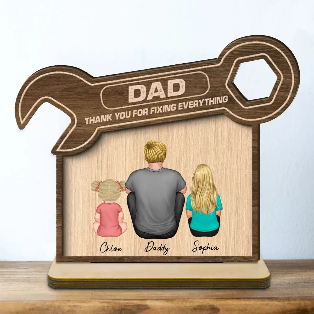 Family - Dad Thanks For Fixing Everything - Personalized 2-Layer Standing Wooden Plaque
