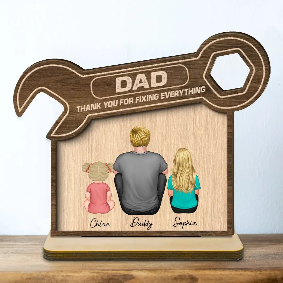 Family - Dad Thanks For Fixing Everything - Personalized 2-Layer Standing Wooden Plaque Wooden Plaque The Next Custom Gift