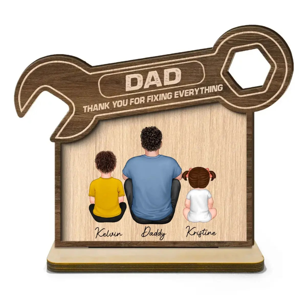 Family - Dad Thanks For Fixing Everything - Personalized 2-Layer Standing Wooden Plaque Wooden Plaque The Next Custom Gift