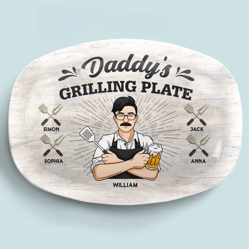 Family - Daddy Is Grilling So We Better Step Back - Family Personalized Custom Platter Platter The Next Custom Gift