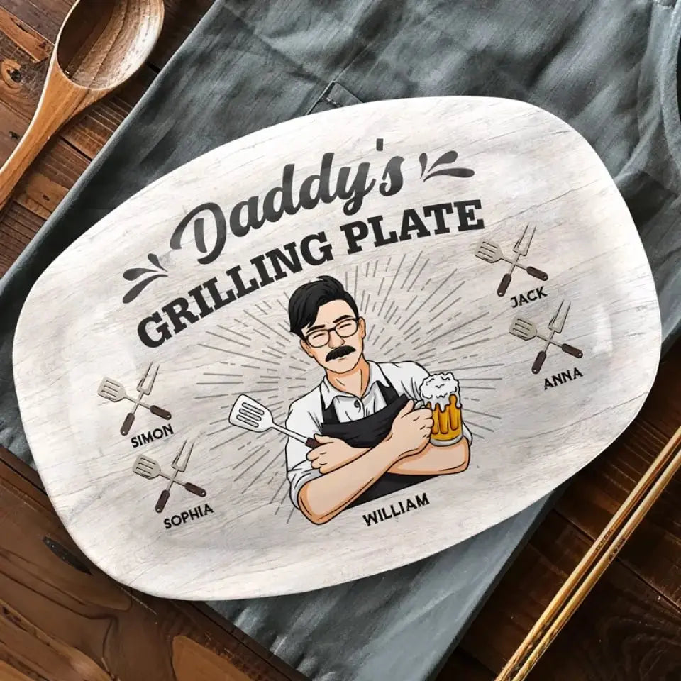 Family - Daddy Is Grilling So We Better Step Back - Family Personalized Custom Platter Platter The Next Custom Gift