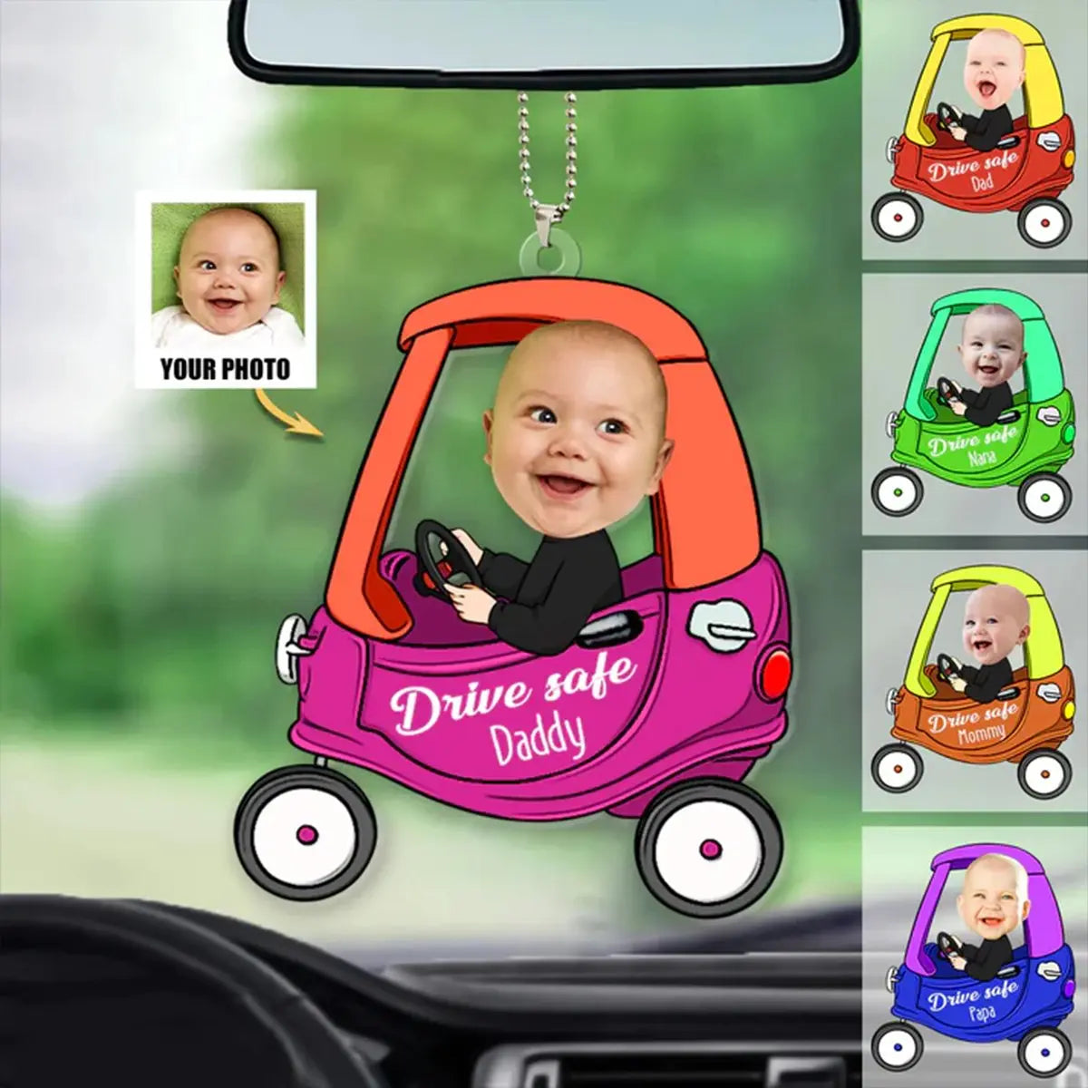 Family - Drive Safe - Personalized Car Photo Ornament (HL) ornament The Next Custom Gift