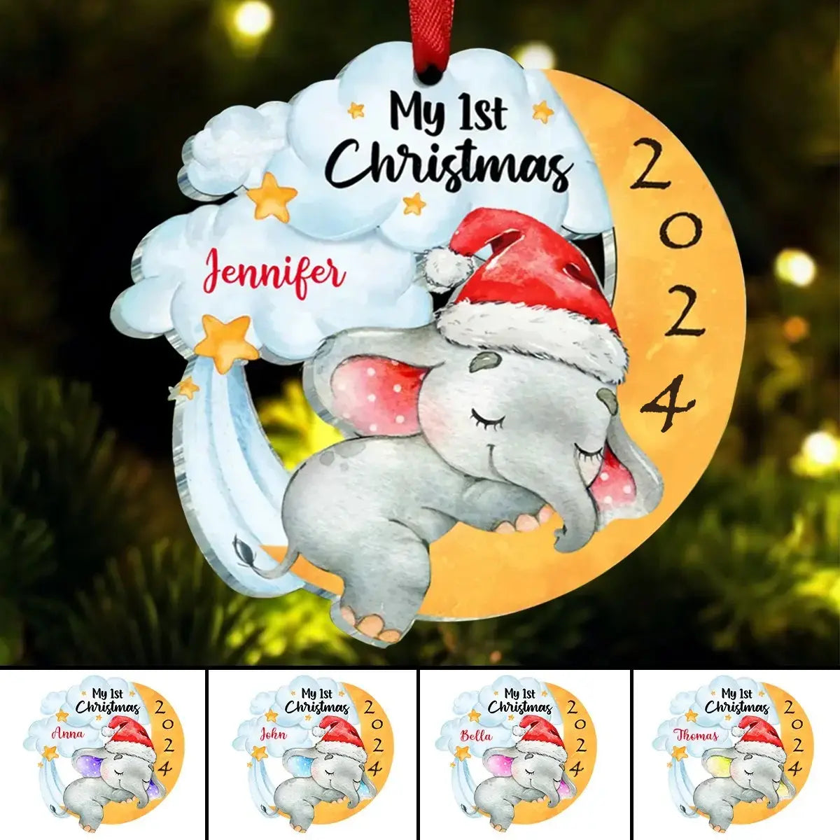 Family - Elephant Baby First Christmas - Personalized Acrylic Ornament ornament The Next Custom Gift