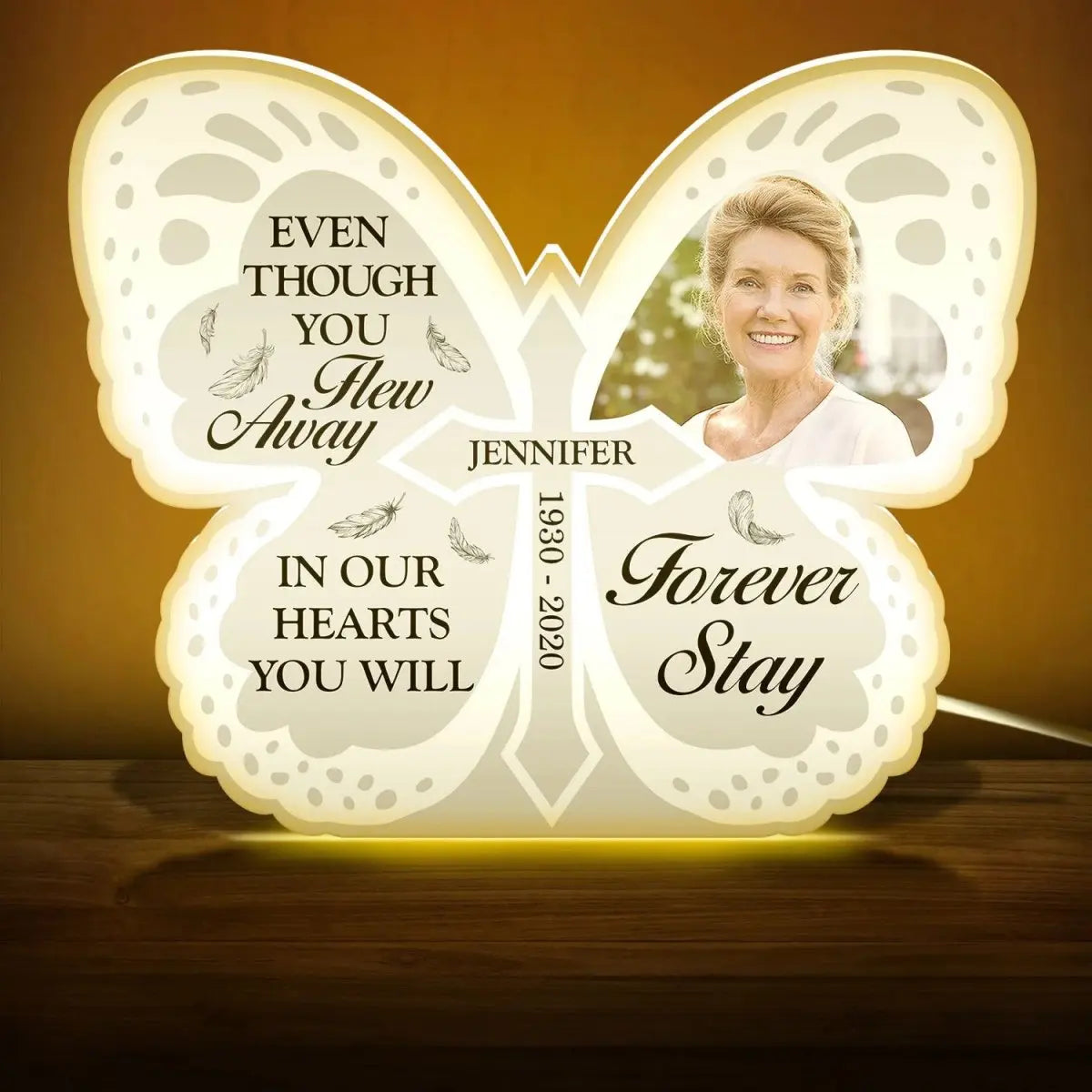 Family - Even Though You Flew Away - Personalized Shaped Photo Light Box (LH)