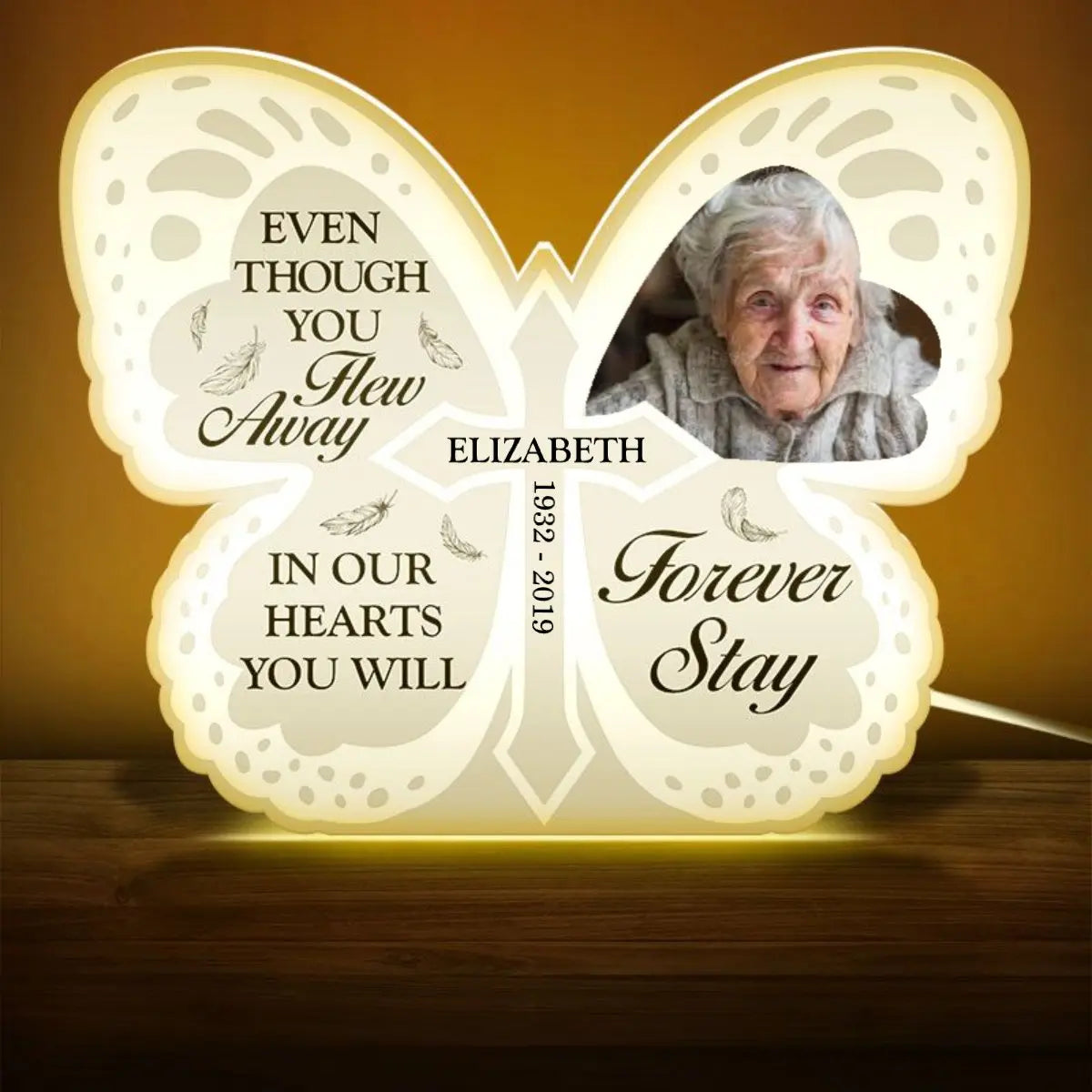 Family - Even Though You Flew Away - Personalized Shaped Photo Light Box (LH) Frame Light Box The Next Custom Gift