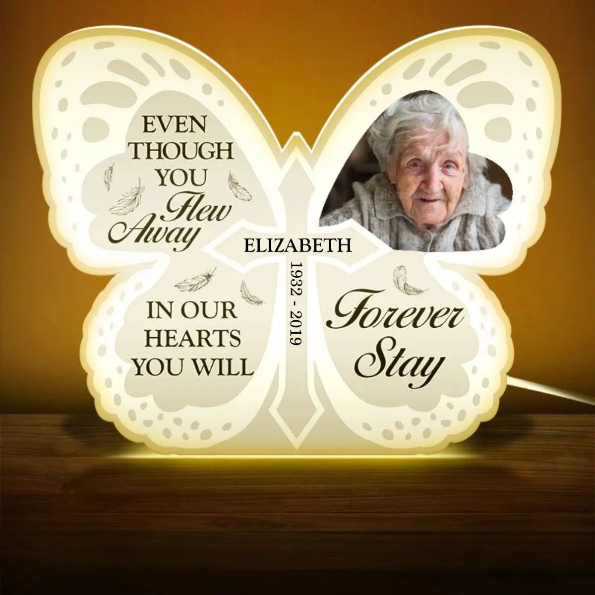 Family - Even Though You Flew Away - Personalized Shaped Photo Light Box (LH)