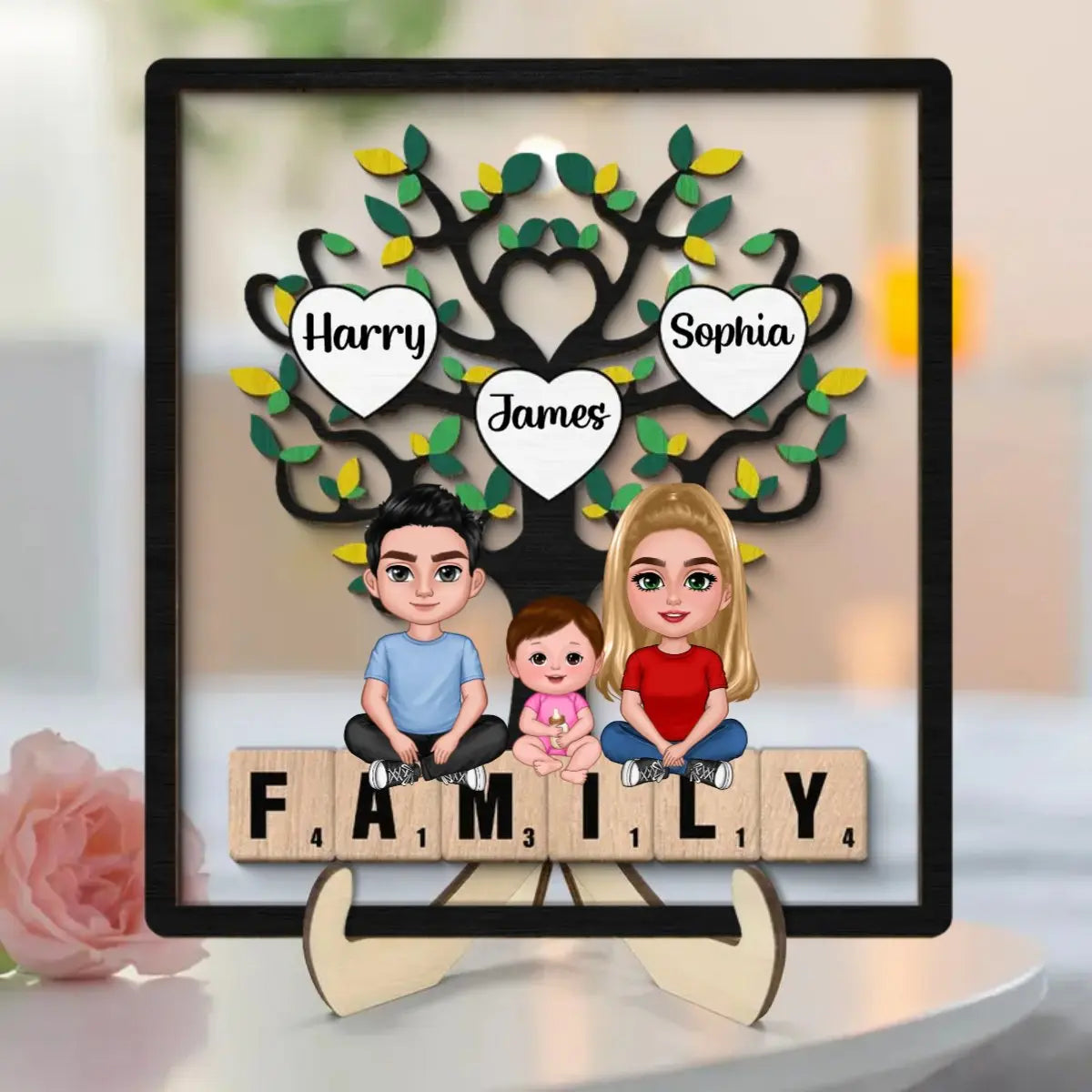 Family - Family Crossed Legs Under Tree On Text - Personalized 2-Layer Wooden Plaque (HJ) Standing Wooden Plaque The Next Custom Gift