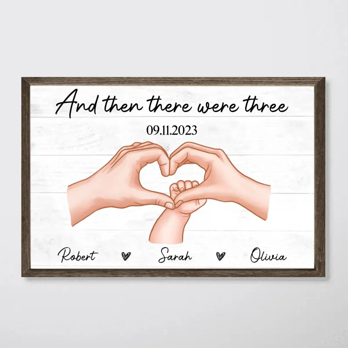 Family - Family Of Three Heart Hand - Personalized Horizontal Poster Poster The Next Custom Gift