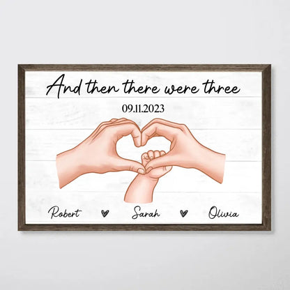 Family - Family Of Three Heart Hand - Personalized Horizontal Poster Poster The Next Custom Gift