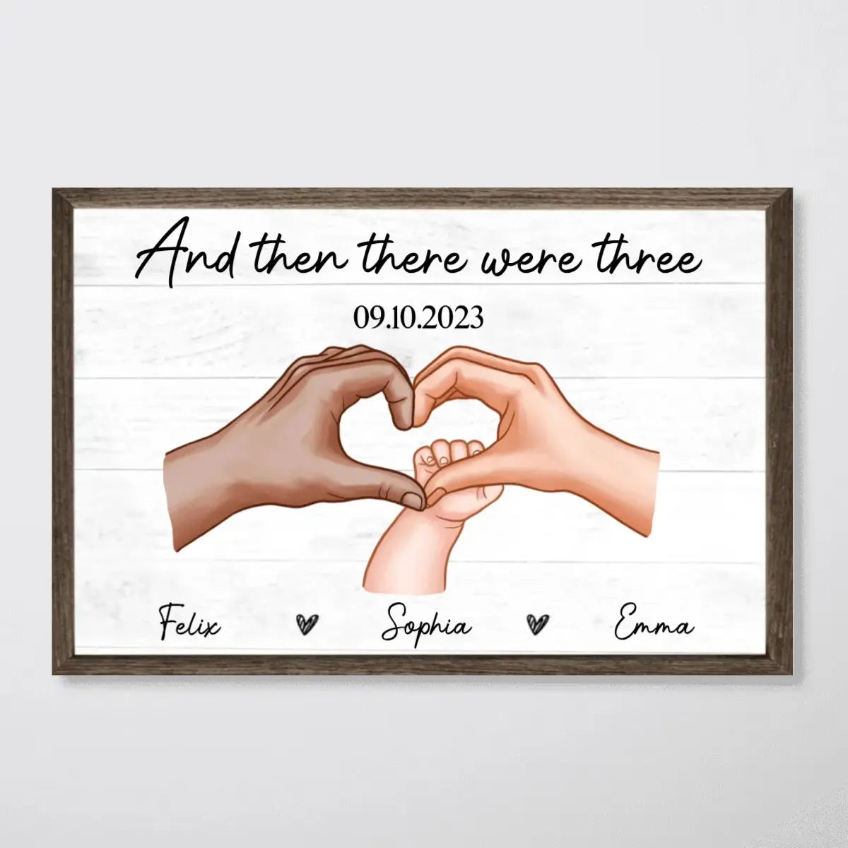 Family - Family Of Three Heart Hand - Personalized Horizontal Poster Poster The Next Custom Gift