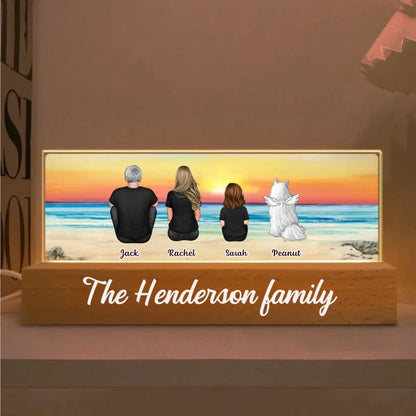 Family - Family Sitting Back View Retro Vintage Beach Landscape - Personalized Acrylic Plaque With LED Night Light LED Night Light The Next Custom Gift