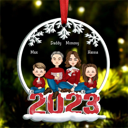 Family - Family Sitting Together - Personalized Circle Ornament (II)