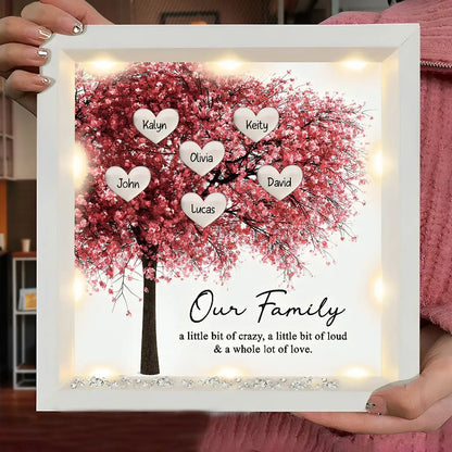 Family - Family Tree Grandma, Mom With Custom Name Heart - Personalized Light Up Shadow Box LED Night Light The Next Custom Gift