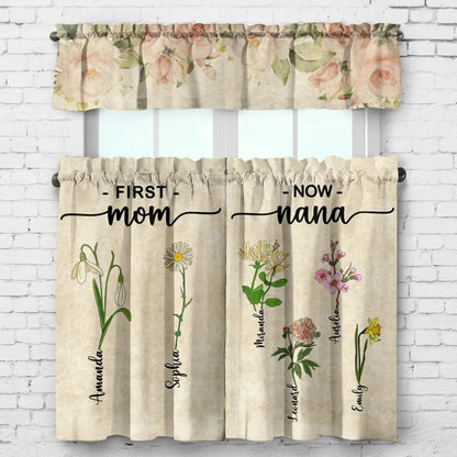 Family - First Mom Now Grandma Flowers - Personalized Curtain Valance And Tiers Set Acrylic Plaque The Next Custom Gift