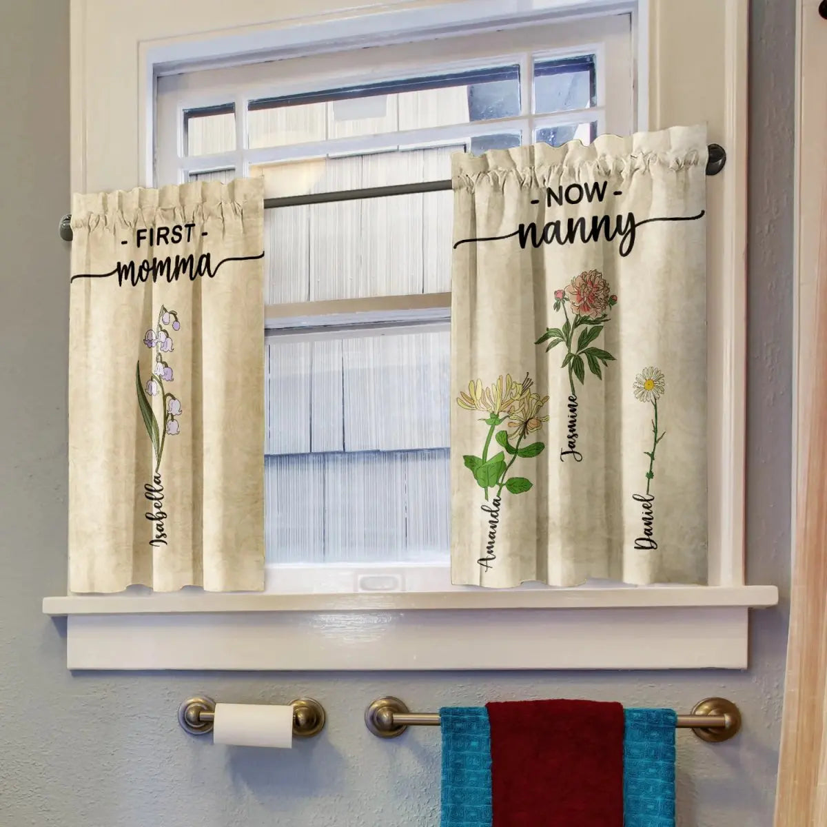 Family - First Mom Now Grandma Flowers - Personalized Curtain Valance And Tiers Set Acrylic Plaque The Next Custom Gift