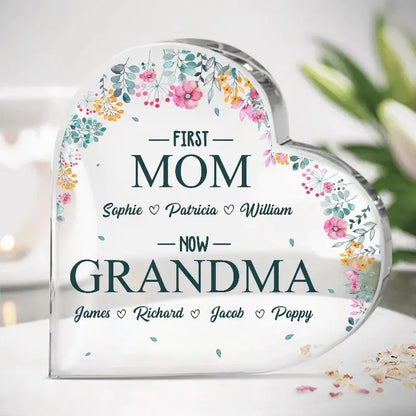 Family - First Mommy Now Grandma - Personalized Custom Heart Shaped Acrylic Plaque (HL) Acrylic Plaque The Next Custom Gift