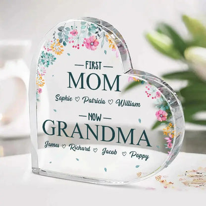 Family - First Mommy Now Grandma - Personalized Custom Heart Shaped Acrylic Plaque (HL) Acrylic Plaque The Next Custom Gift