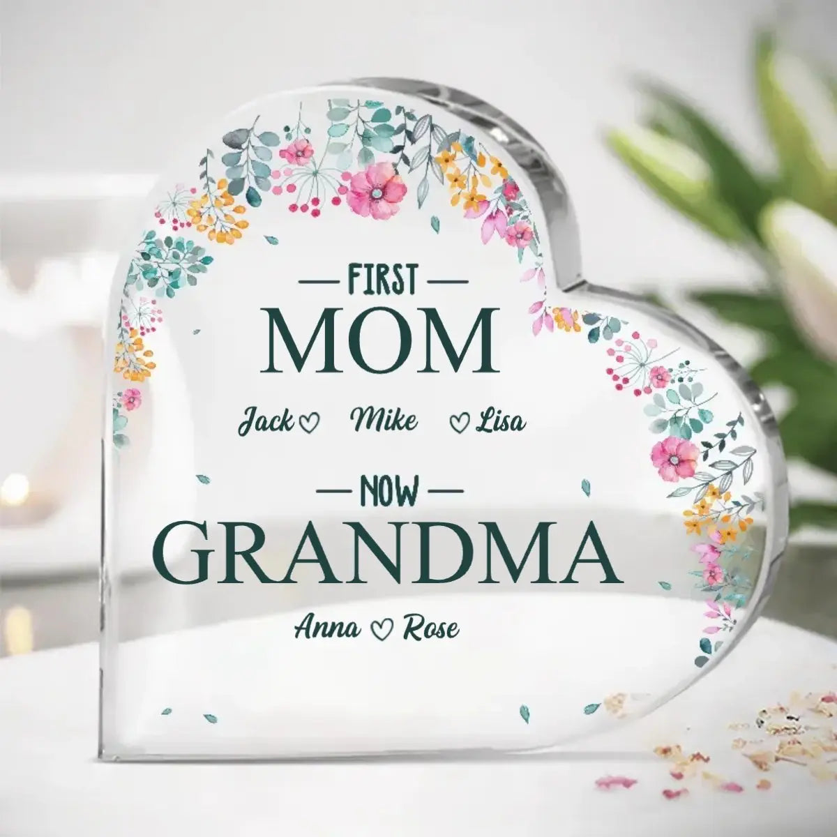 Family - First Mommy Now Grandma - Personalized Custom Heart Shaped Acrylic Plaque (HL) Acrylic Plaque The Next Custom Gift