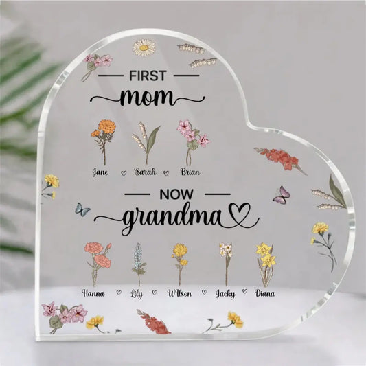 Family - First Mother Now Grandma - Personalized Heart Acrylic Plaque
