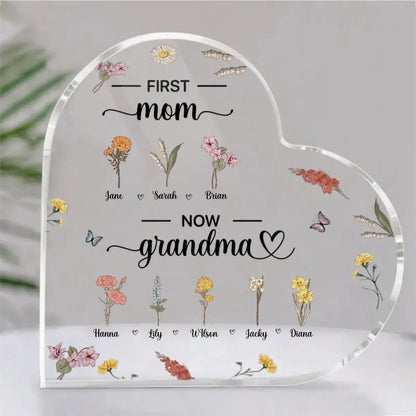 Family - First Mother Now Grandma - Personalized Heart Acrylic Plaque Acrylic Plaque The Next Custom Gift