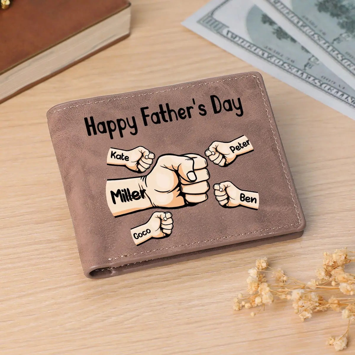 Family - Fists Bump Men's Bifold Wallet For Dad - Personalized Leather Wallet (TB) Wallet The Next Custom Gift