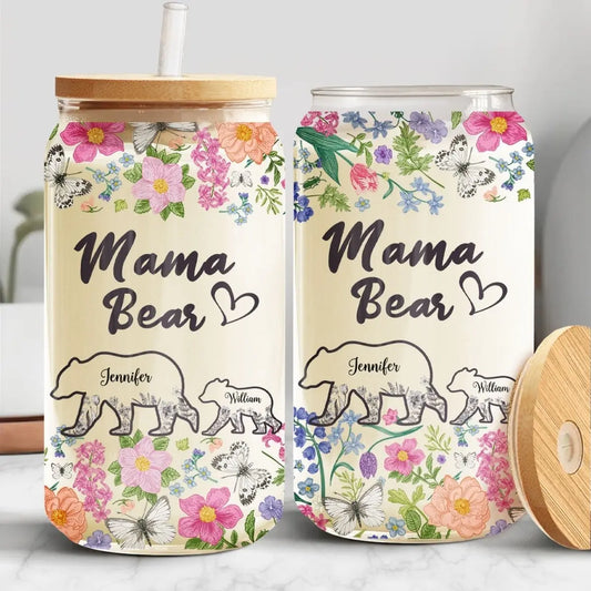 Family - Floral Mama Bear - Personalized Glass Can - The Next Custom Gift  Glass Can