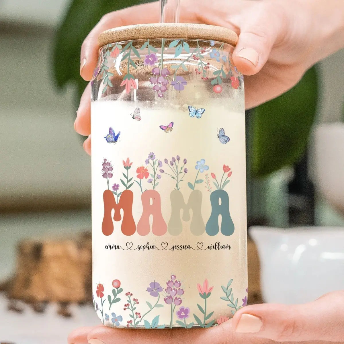 Family - Floral With Kids Names - Personalized Jar Light(BU) Jar Light The Next Custom Gift