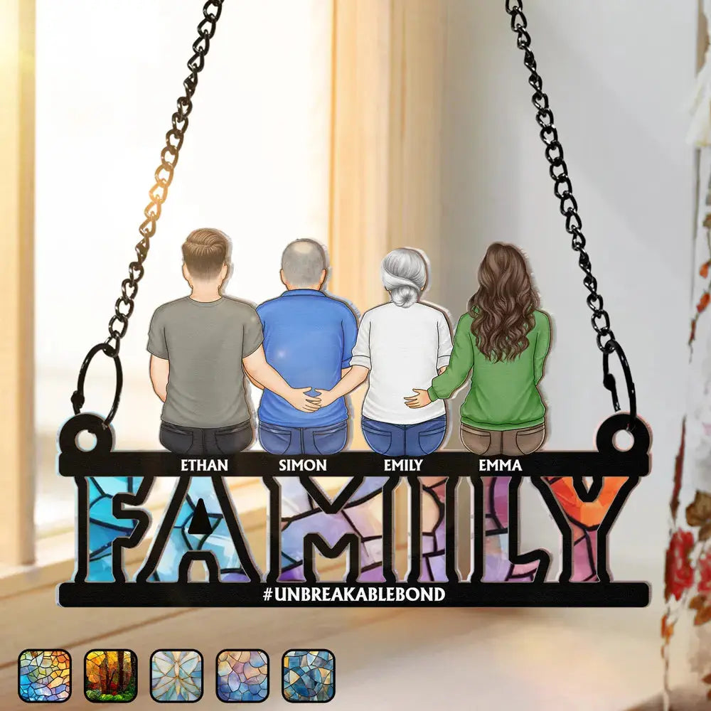 Family Forever Dad & His Children - Personalized Window Hanging Suncatcher Ornament Hanging Suncatcher Ornament The Next Custom Gift