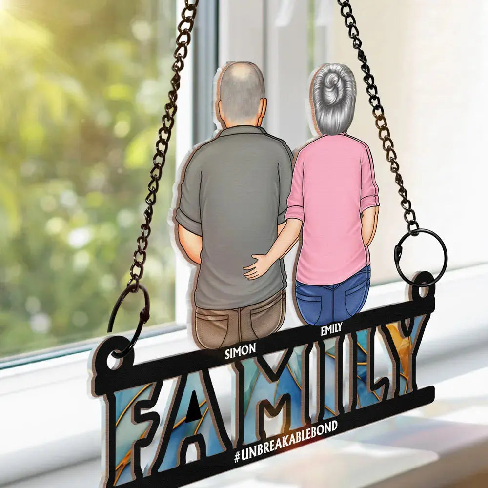 Family Forever Dad & His Children - Personalized Window Hanging Suncatcher Ornament Hanging Suncatcher Ornament The Next Custom Gift