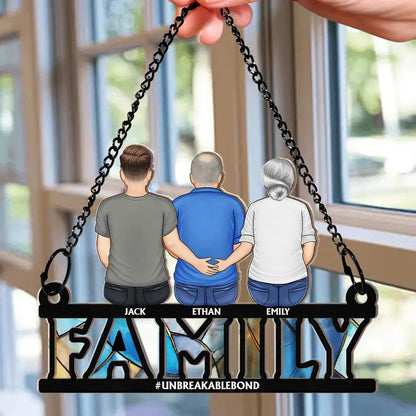 Family Forever Dad & His Children - Personalized Window Hanging Suncatcher Ornament Hanging Suncatcher Ornament The Next Custom Gift