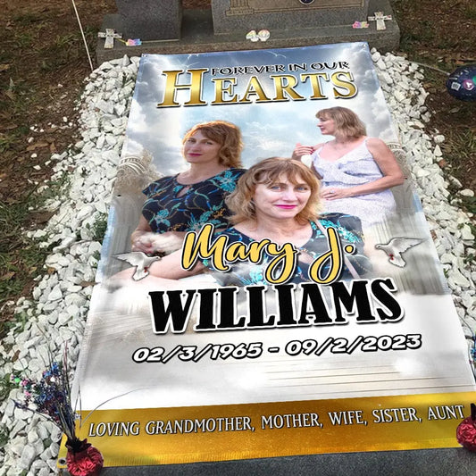 Family - Forever In Our Hearts Custom Photo - Personalized Grave Blanket Blanket The Next Custom Gift