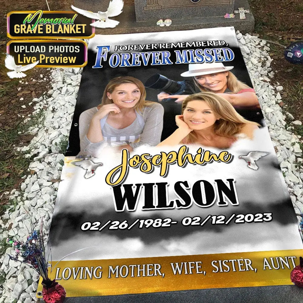 Family - Forever In Our Hearts Custom Photo - Personalized Grave Blanket