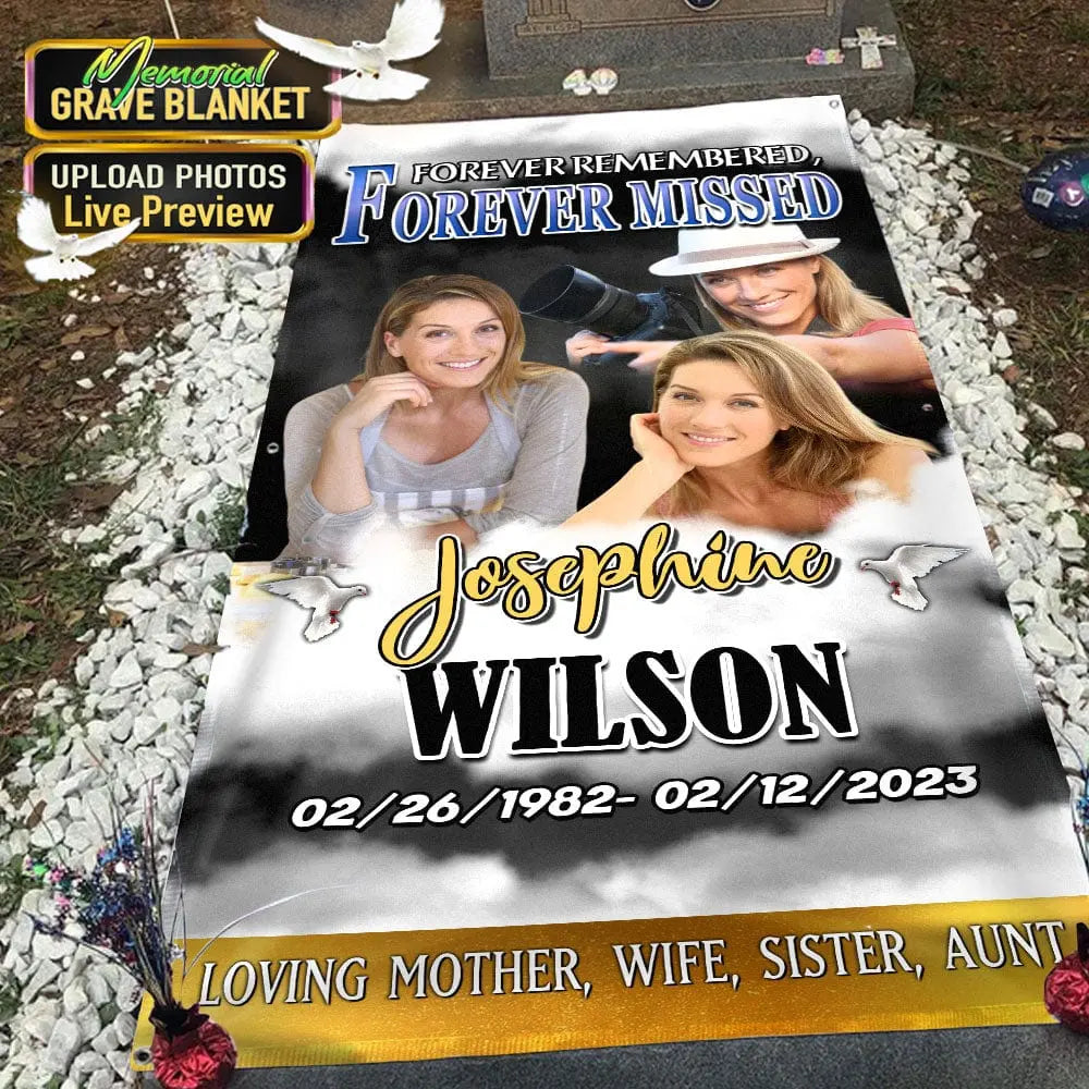 Family - Forever In Our Hearts Custom Photo - Personalized Grave Blanket Blanket The Next Custom Gift