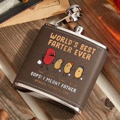 Family - Funny Gift World's Best Farter Ever - Personalized Leather Flask Leather Flask The Next Custom Gift