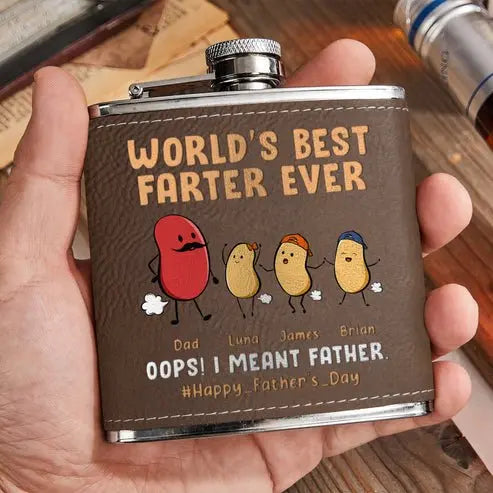 Family - Funny Gift World's Best Farter Ever - Personalized Leather Flask Leather Flask The Next Custom Gift