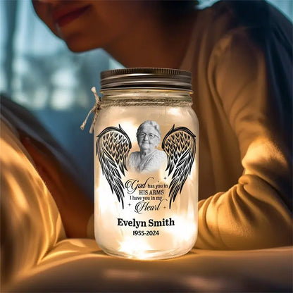 Family - God Has You In His Arm, I Have You In My Heart - Personalized Jar Light  The Next Custom Gift