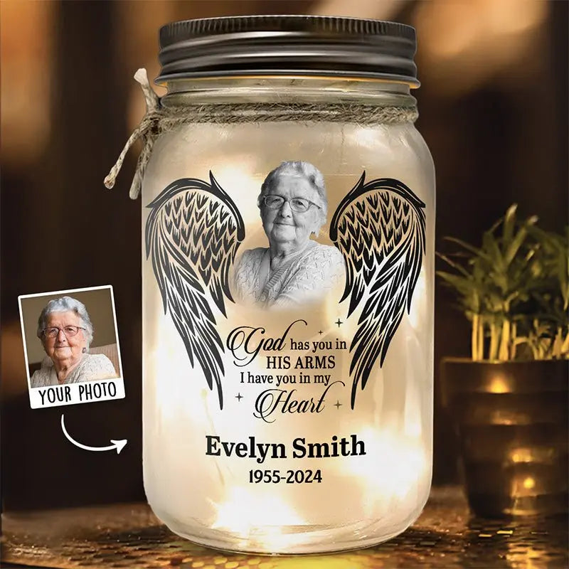 Family - God Has You In His Arm, I Have You In My Heart - Personalized Jar Light  The Next Custom Gift