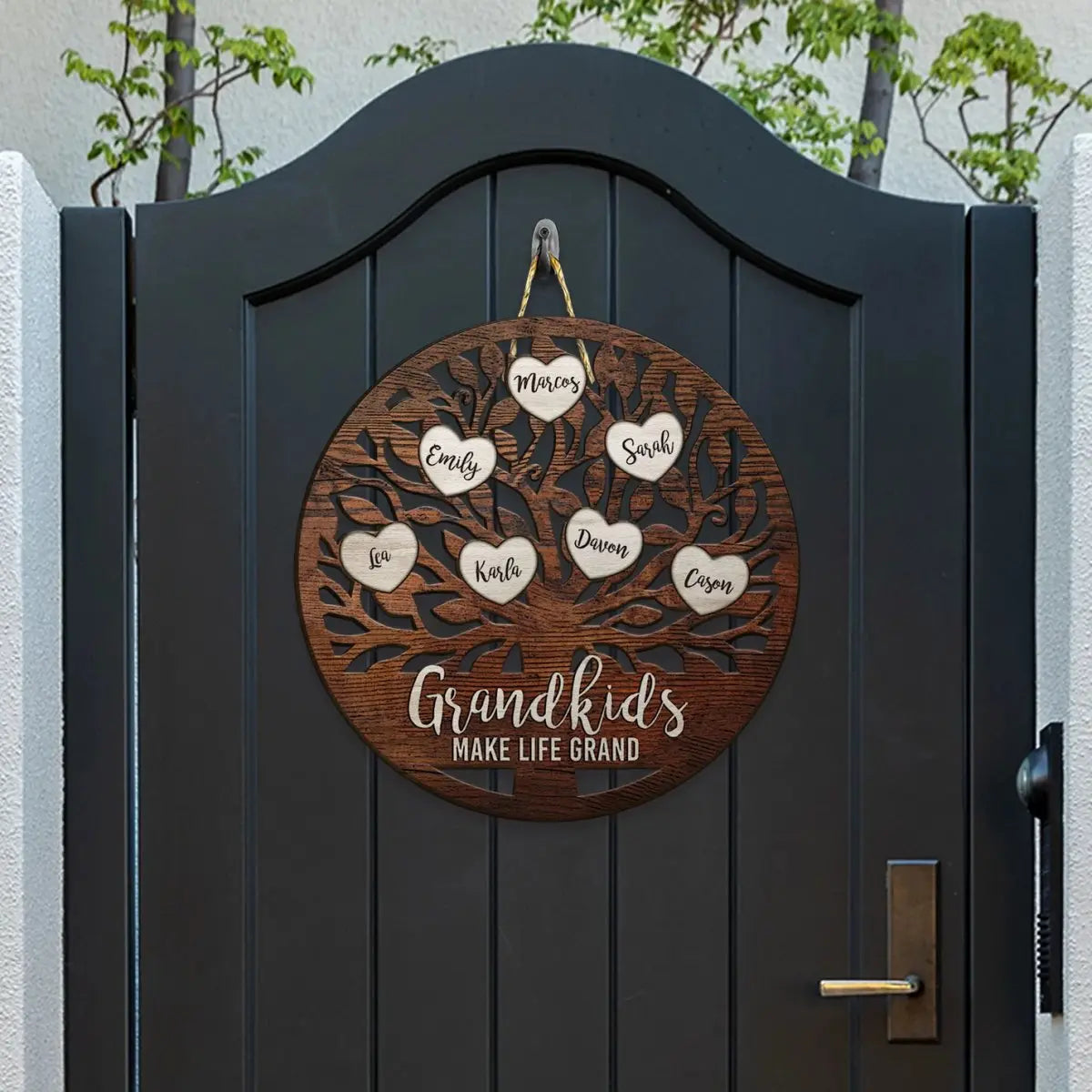 Family - Grandkids Make Life Grand - Personalized Circle Wood Sign Wooden Plaque The Next Custom Gift