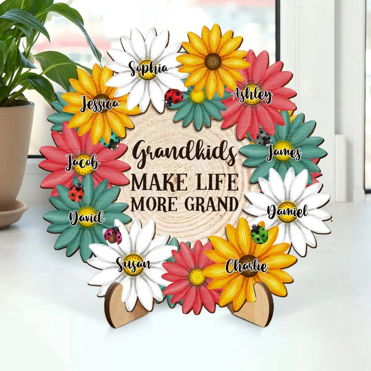 Family - Grandkids Make Life More Grand - Personalized 2-Layered Wooden Plaque With Stand(AQ)  The Next Custom Gift