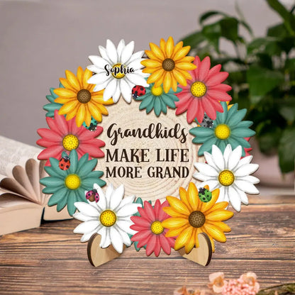 Family - Grandkids Make Life More Grand - Personalized 2-Layered Wooden Plaque With Stand(AQ)