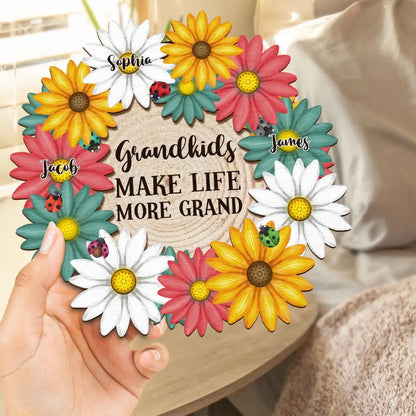 Family - Grandkids Make Life More Grand - Personalized 2-Layered Wooden Plaque With Stand(AQ)